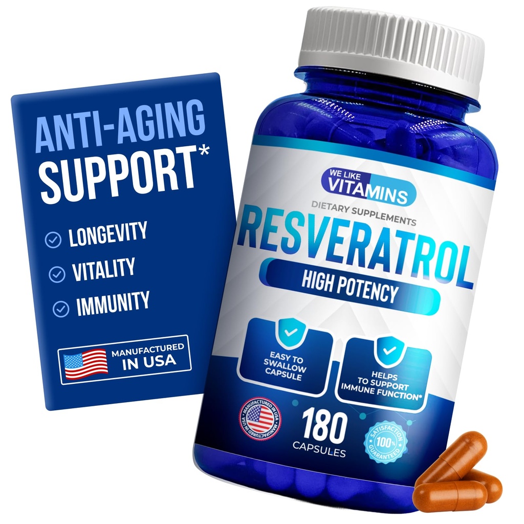 Vi liker vitaminer Resveratrol 1000mg per servering - 180 lett å svelge Veggie Capsules - naturlig Resveratrol Supplement 1000mg - Antioksidant Supplement hjelper støtte anti-aldring og immunsystem