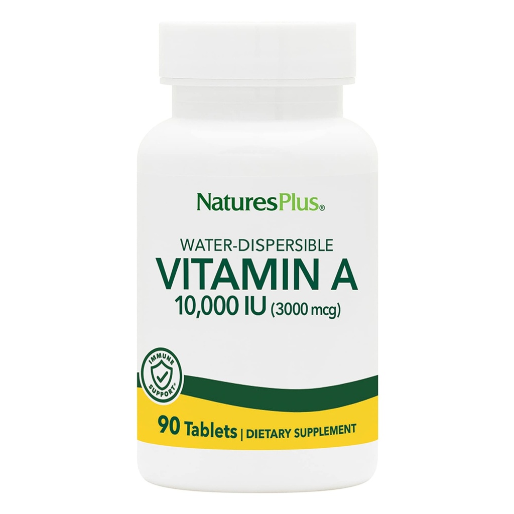 NaturesPlus Vitamin A (Palmitate) - 10.000 iu - Sunn hud, øyne, visjon og immunsystem - Vannløselig for maksimal absorpsjon - 90 vegetariske tabletter (90 Serveringer)