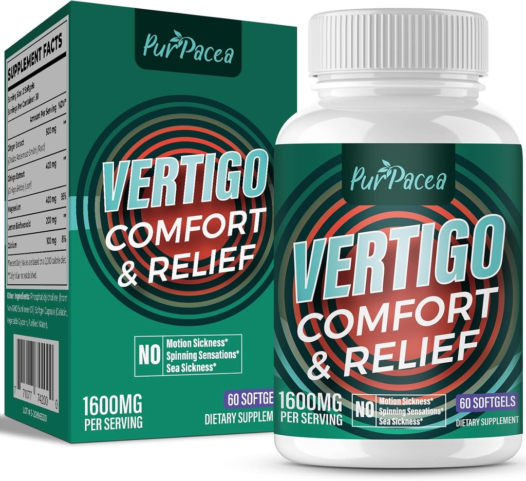 Liposomal Vertigo Supplement 1600MG, Avansert absorpsjon formel, naturlig indre ørebalanse Supplement med Ginger & Ginkgo Biloba Extract, 60 Softgels, 30-dagers levering