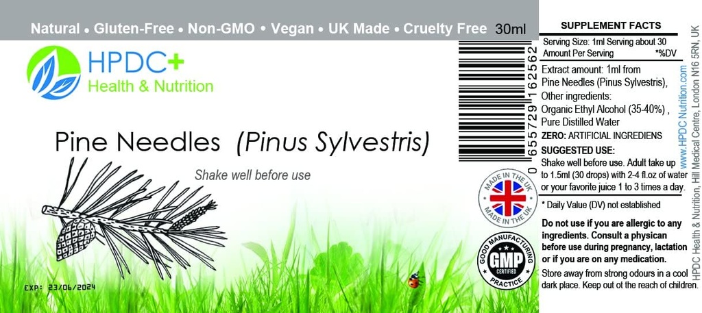 HPDC+ Helse og ernæring Pine nåler Naturlig flytende ekstrakt Tinktur høy i vitamin C, bioflavonoider, antioksidanter, shikimsyre (30ml / 1,01 fl oz)