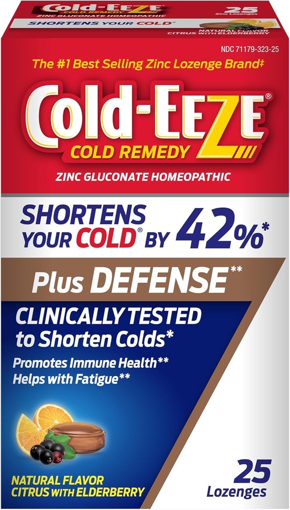 Cold-Eeze Plus Defense Natural Citrus med Elderberry Sink Lozenges, Homeopatisk Cold Remedy, Shortens Vanlige kalde symptomer, fremmer immun helse med Sambucus Nigra, Echinacea og Rose HIPS, 25 Ct