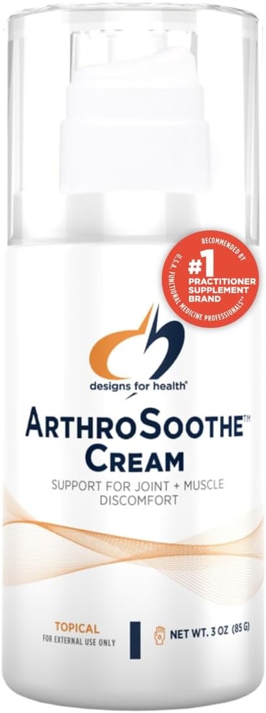 Designer for helse ArthroSoothe Cream - Muskel & felles støtte Topical Lotion - Funksjoner Hyaluronsyre og glukosamin - laget med peppermynte, Eucalyptus & Tea Tree Essential Olier - Ikke-GMO - 3 oz