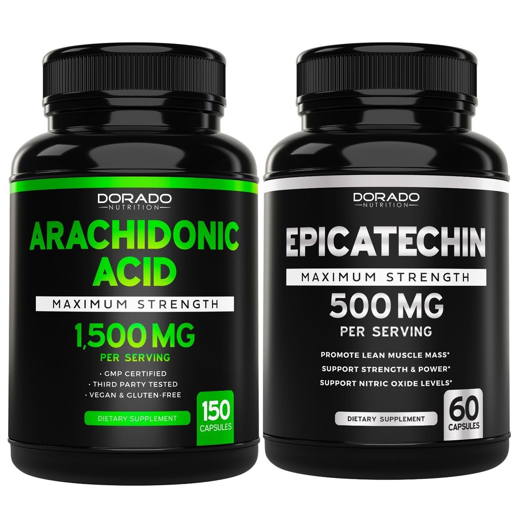 Arachidonsyre (150 kapsler) - Muskel og styrke Supplement for muskelmasse og gjenoppretting for menn og kvinner og Epicatechin Extract (60 kapsler) støtter Lean Muscle Pump & Gains - Ikke-GMO & Vegan