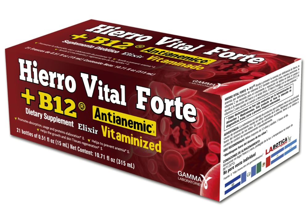 + B12 Kosttilskudd - Anti-Anemic, Vitaminisert, fremmer absorpsjon, bruk og proteiner elaborasjon, 21 flasker (0,51 fl oz hver)