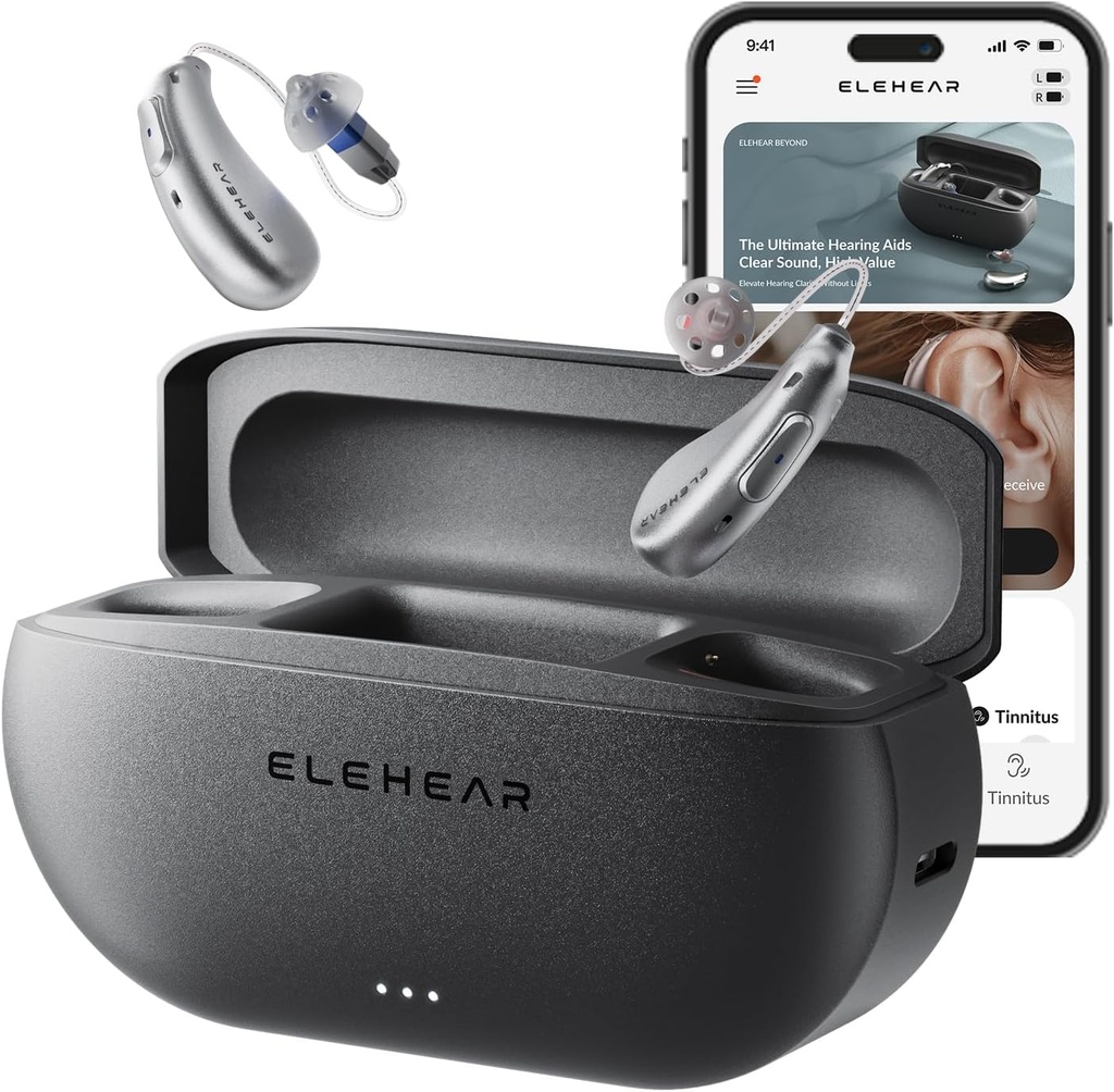 ELEHEAR-Beyond OTC høreapparater, AI drevet taleforbedring og Tinnitus maskering, Superior lydkvalitet, forbindelse med iOS eller Android enheter via Bluetooth 5.3, for eldre og voksne