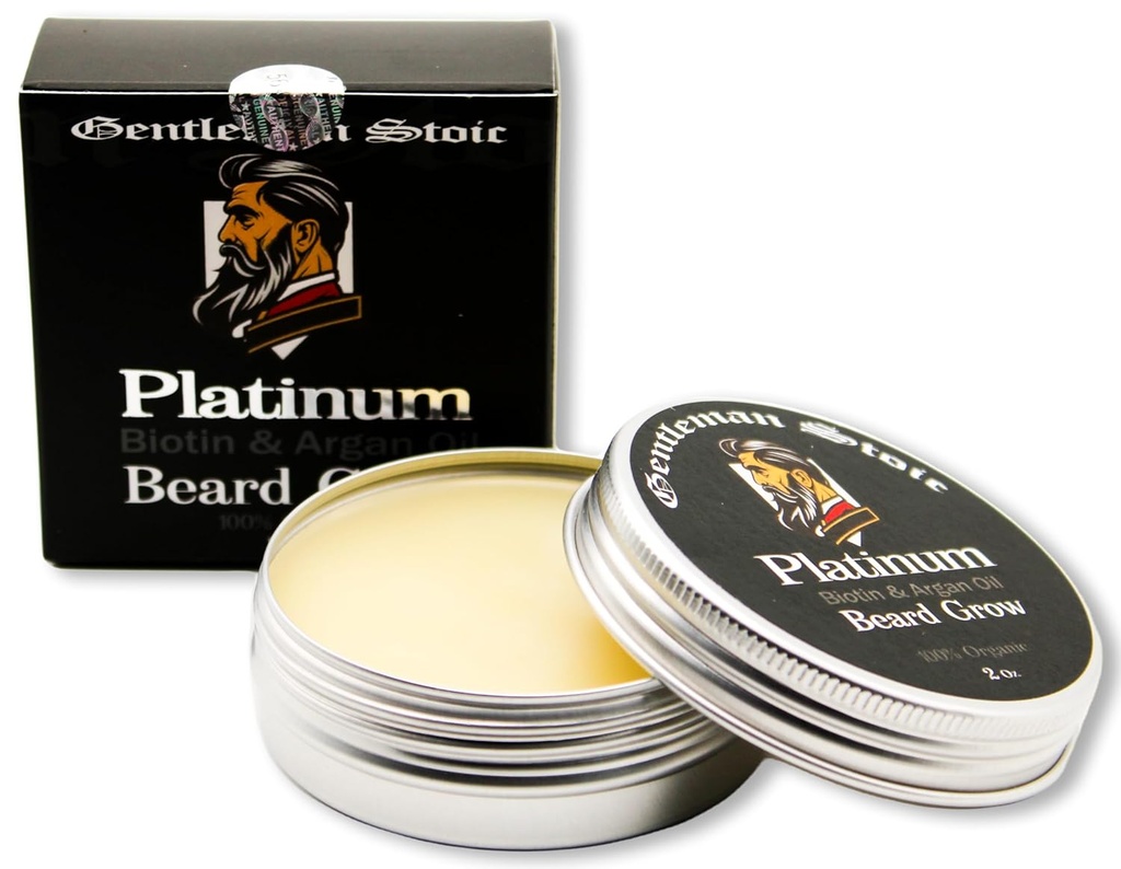 Platinum Beard Grow– Alt naturlig Beard Balm For menn - Biotin Forbedret Balm med Argan & Vitamin E Infusert blad i skjegg balsam for menn – Vanilla Spice (2oz – Pakke med 1)