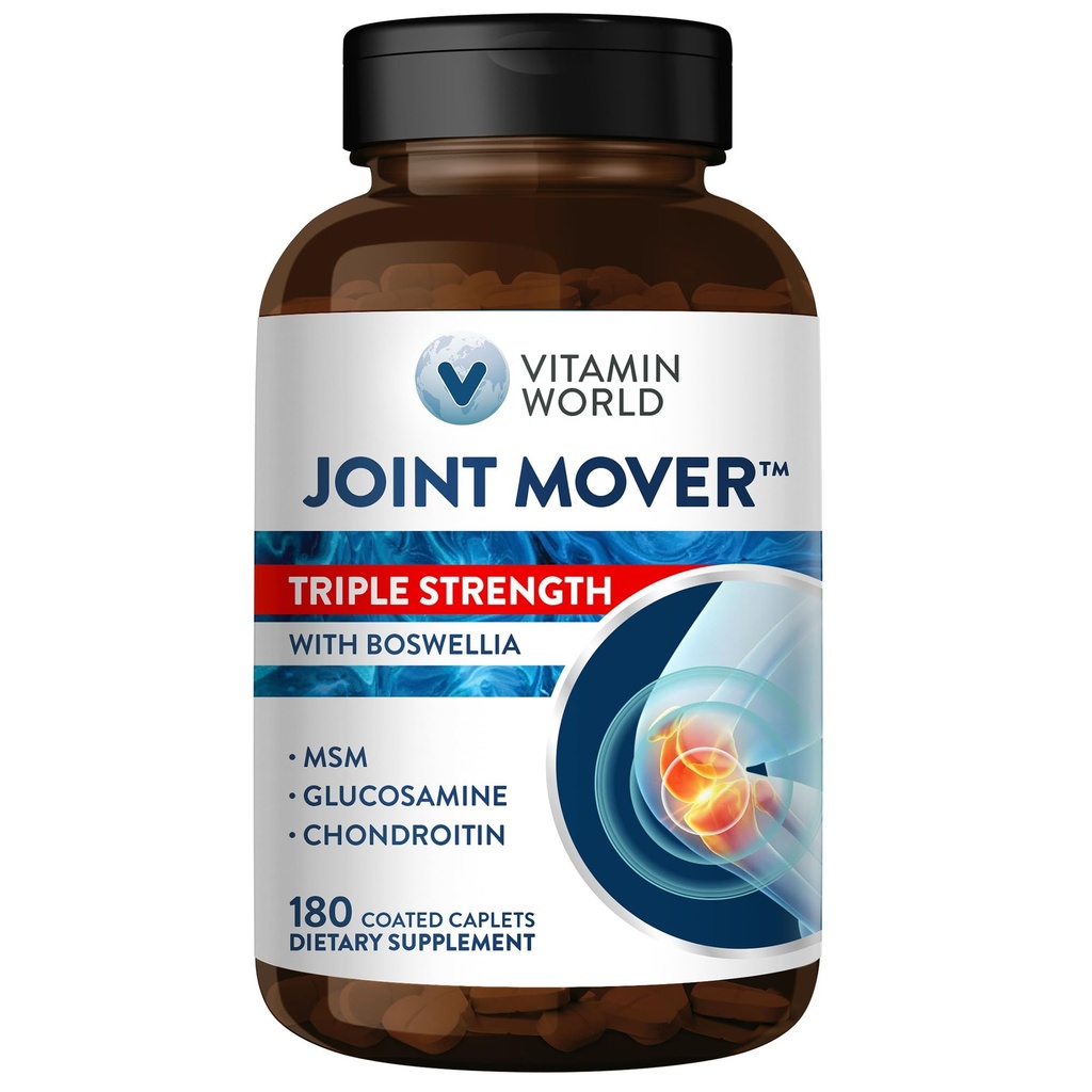 Vitamin World Triple Strength Joint Movers, Glucosamine Chondroitin med MSM Joint Support Supplement, Kollagen & Boswellia Serrata Extract, Støtte Joint Styrke, Komfort & Fleksibilitet, 180 Caplets