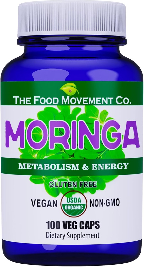 Matbevegelsen CO. Moringa - Certified Organic Superfood, Hele kroppens velvære, Naturlig energi støtte, støtter sunn metabolisme - 100 Vegankapsler