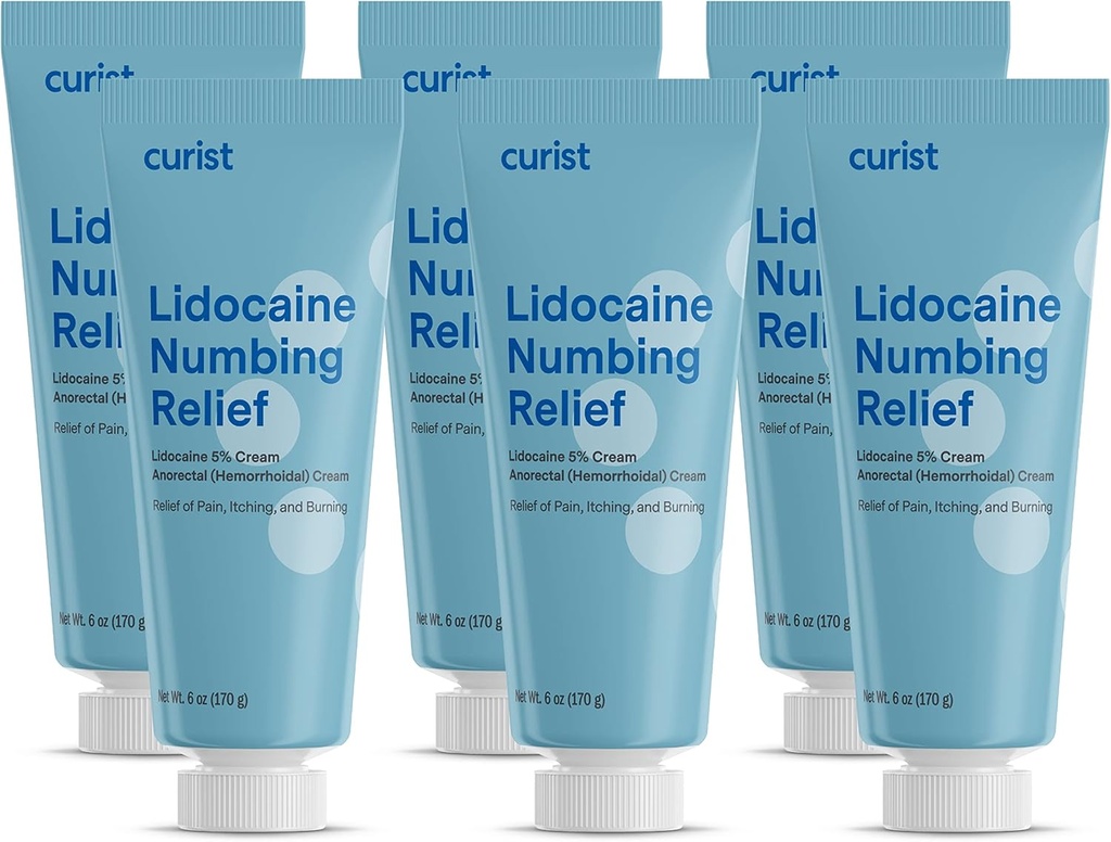 Curist 5% Lidocaine Cream Temaal smertekrem - (6 oz Tube, Pack of 6) XL Tube - Numb huden raskt og effektivt med 5% Lidocaine Numbing Cream (6 pakke - 36 oz Totalt)