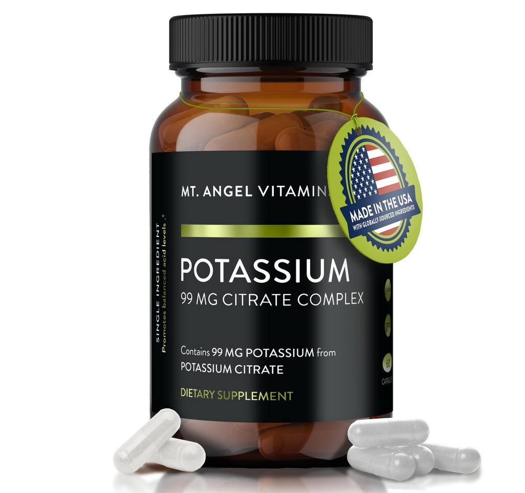 Mt. Angel vitaminer - Kalium Supplement, 99 MG Kalium Citrat Complex, 60 Kapsler