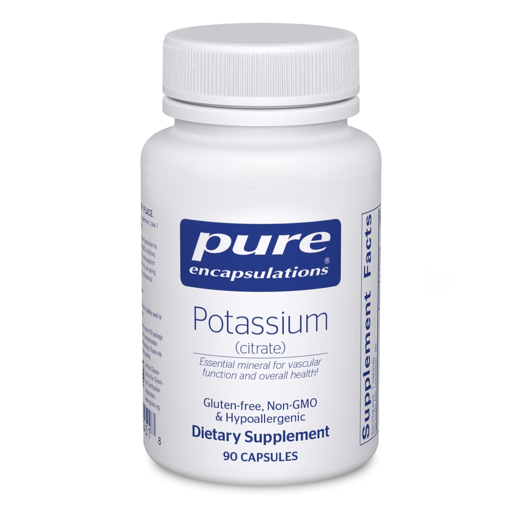 Ren innkapslinger Kalium (Citrat) - essensiell Electrolyte Supplement for å støtte nerve og muskelfunksjon, adrenaler, hormoner, hjerte helse og energi * - Kalium Citrat Capsule - 90 kapsler