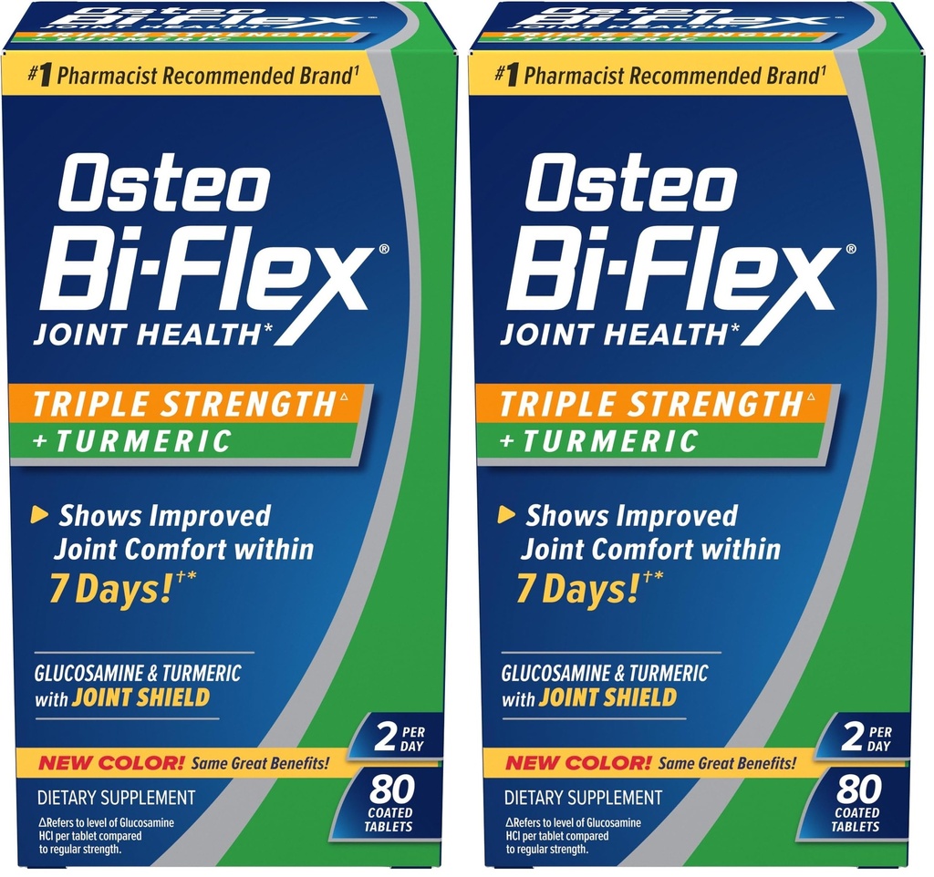Osteo Bi-Flex Triple Strength Glukosamine med gurkemeie, Felles Helse Supplement, Coated Tabletter, Original versjon, 80 Count (Pack of 2)