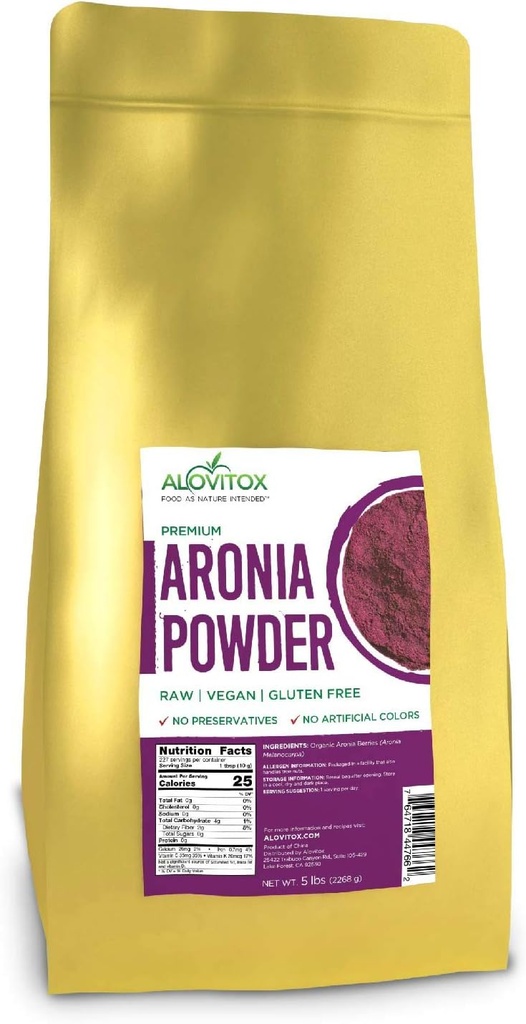 Aronia Juice Powder ® Antioksidant Dense Superfood naturlig inneholder diettfiber, vitaminer A, K, C og E, kalsium og jern ® RAW, ikke-GMO, Glutenfri, Vannløselig RAW Aronia Juice pulver