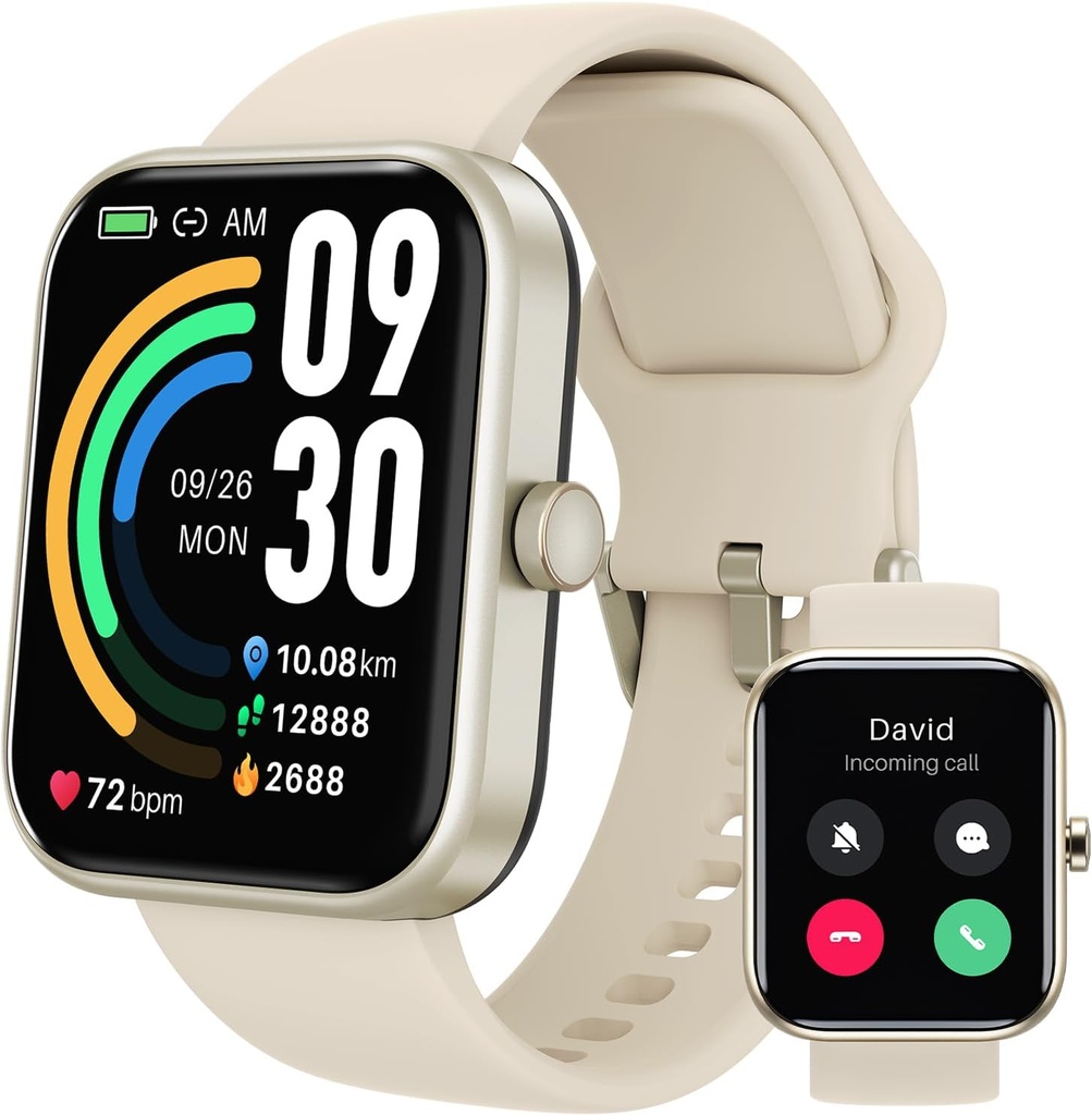 TOZO 2025 Ny oppgradert smart klokke for menn kvinner for iPhone & Android, 1.83" Fitness Tracker Bluetooth Call [Answer / Make], IP68 Vanntett søvnmonitor, 100 + Sportsmoduser Gull