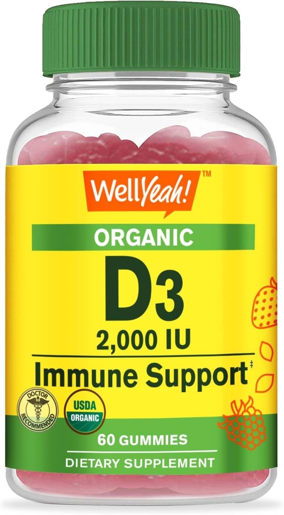 VelJa Økologisk vitamin D3 2.000 IU (50mg) Gummier - støtter bein, muskelstyrke og immunitet - Ikke-GMO, Glutenfri - USDA Organic - Naturlige Flavors - 60 Gummier