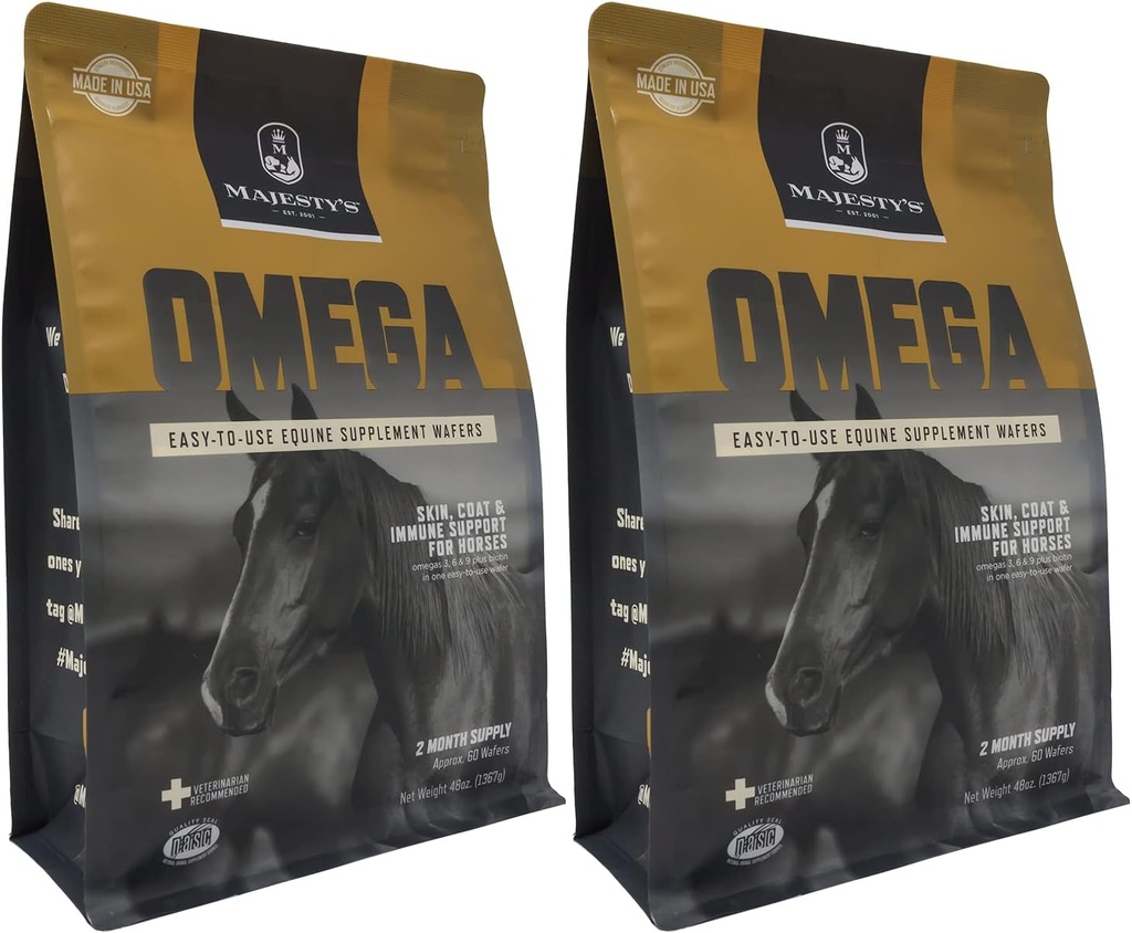 Majesty's Omega Wafers - Superior hest / Equine hud, Coat og immunstøtte Supplement - Omega 3, 6, 9 og Biotin (regular, 2 pakke (120 antall totalt))