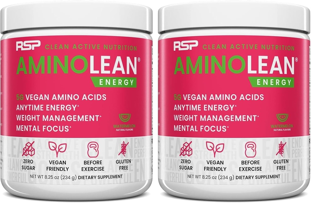 RSP NUTRITION AminoLean pre trening pulver, Amino energi og vektkontroll med BCAA Aminosyrer & naturlig koffein, Preworkout Boost for menn og kvinner, 30 Serv (Pack of 2)