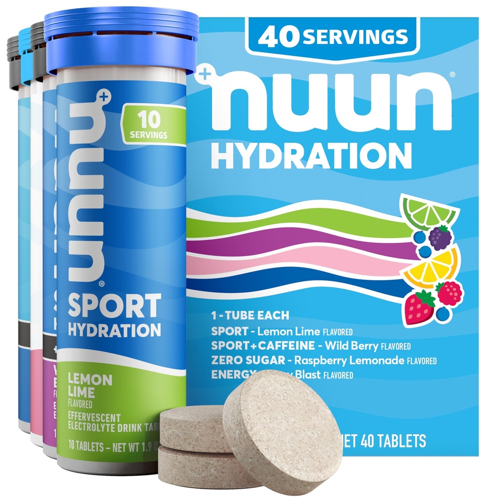 Nuun Hydration Electrolyte Tabletter - Natrium, Kalium, Kloride, Kalsium, Magnesium, 1g & 0g sukker drikk Blande | Vegansk, Glutenfri, Ikke-GMO | Komplett Pack, Blandet Flavors, 4 Pack (40 Total Services)