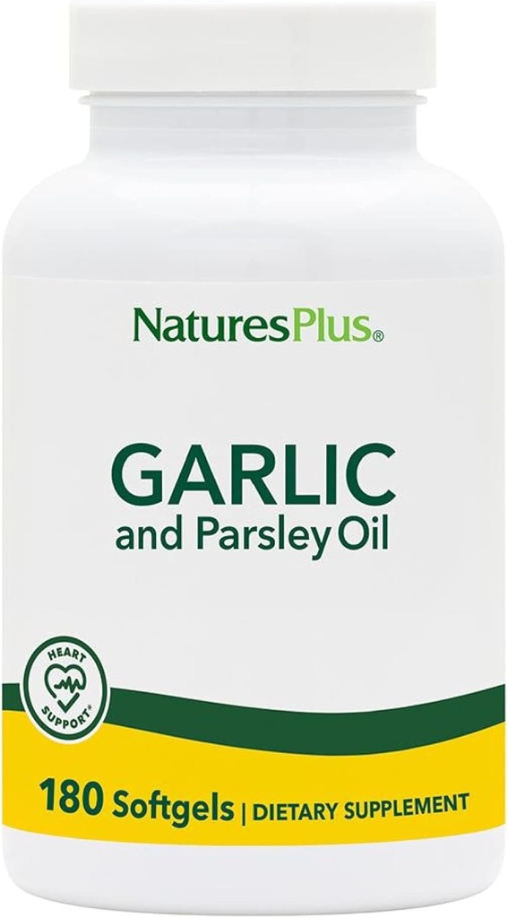Natures Plus hvitløk & persille - naturlig fremmer sunn kolesterol og blodtrykk nivåer - 180 Softgels (180 Services)