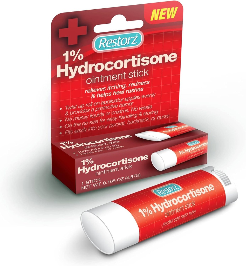 Restorz Hydrocortison 1% Cream Treatment Stick (1 Pack) - Ingen Mess Reise størrelse Ointment Applikator for Gentle Support / Portable & lett å bruke / Fest fungerende relief for itches, Bites, Rødhet & Rashes