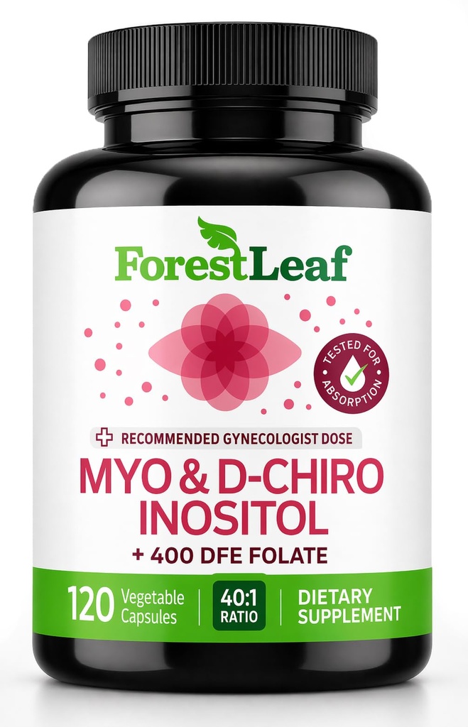 Myo-Inositol & D-Chiro Inositol Supplement for kvinners helse | Fertilitet Kosttilskudd kvinner | Inositol 40:1 Forhold støtte ovarian funksjon & sunn hormonbalanse kvinner | 2050 mg | 120 pulver Caps