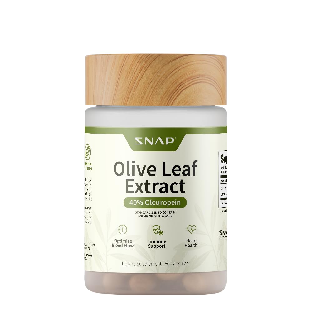 Snap Supplements Olive Leaf Extract Capsules - Super styrke 40% Oleuropein for blodstrøm støtte, forbedre digestion, antioksidant Boost Supplement, forbedre hjernefunksjon (60 kapsler)