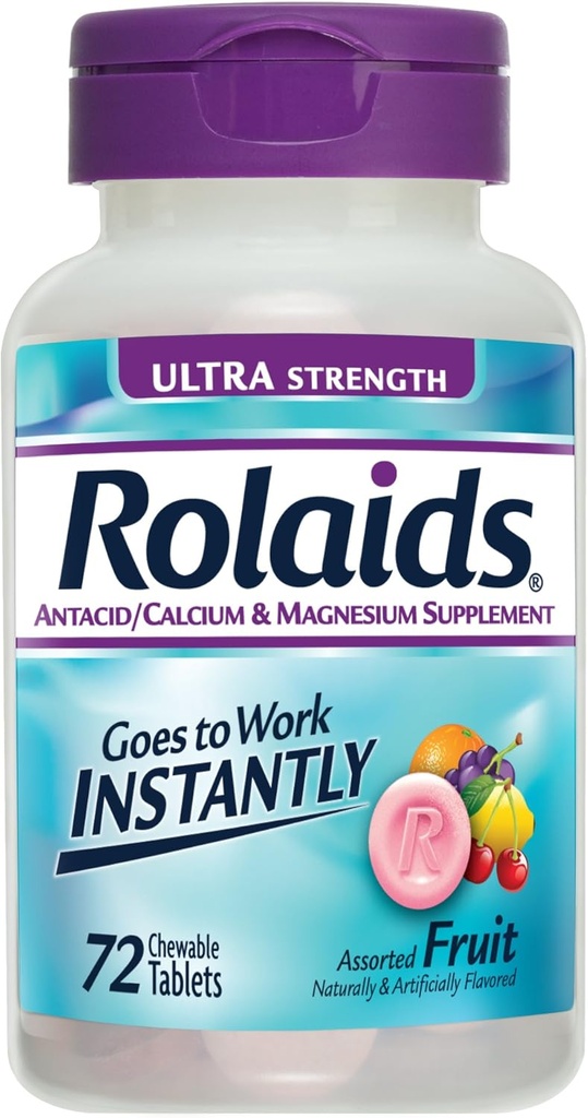 Rolaids Antacid Kalsium & Magnesium Supplement Ultra Styrke Tabletter, Frukt 72 ea