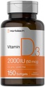 Horbaach Vitamin D3 2000IU Softgels | 150 Count | 50mcg Kolekalciferol | Ikke-GMO & Glutenfri Supplement