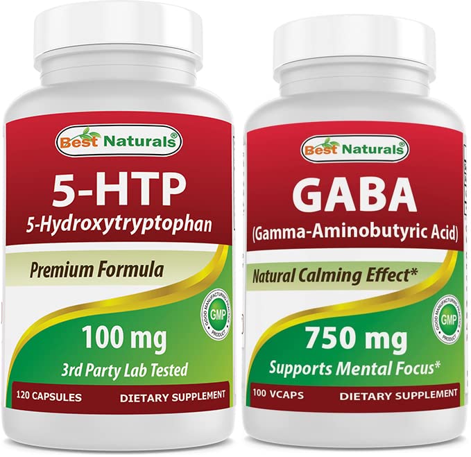 Beste Naturals 5-HTP (5-hydroksytryptofan) 100 mg og GABA 750 mg