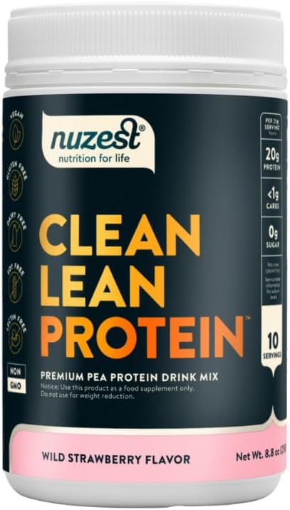 Nuzest - Vegan Pea Protein pulver - Rent Lean Protein, Premium Plant Basert Protein pulver, Dairy Free, Glutenfri, GMO Gratis, Protein Shake, Wild Jordbær, 10 Serveringer, 8,8 oz