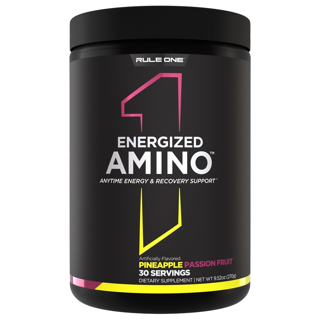Regel 1 Proteiner Energized Amino - Anytime Energy & Recovery Support med BCAAs, Glutamine, Citrulline, Beta Alanine, Koffein fra grønn kaffe og te ekstrakter (30 Servering, Pineapple Passion Fruit)