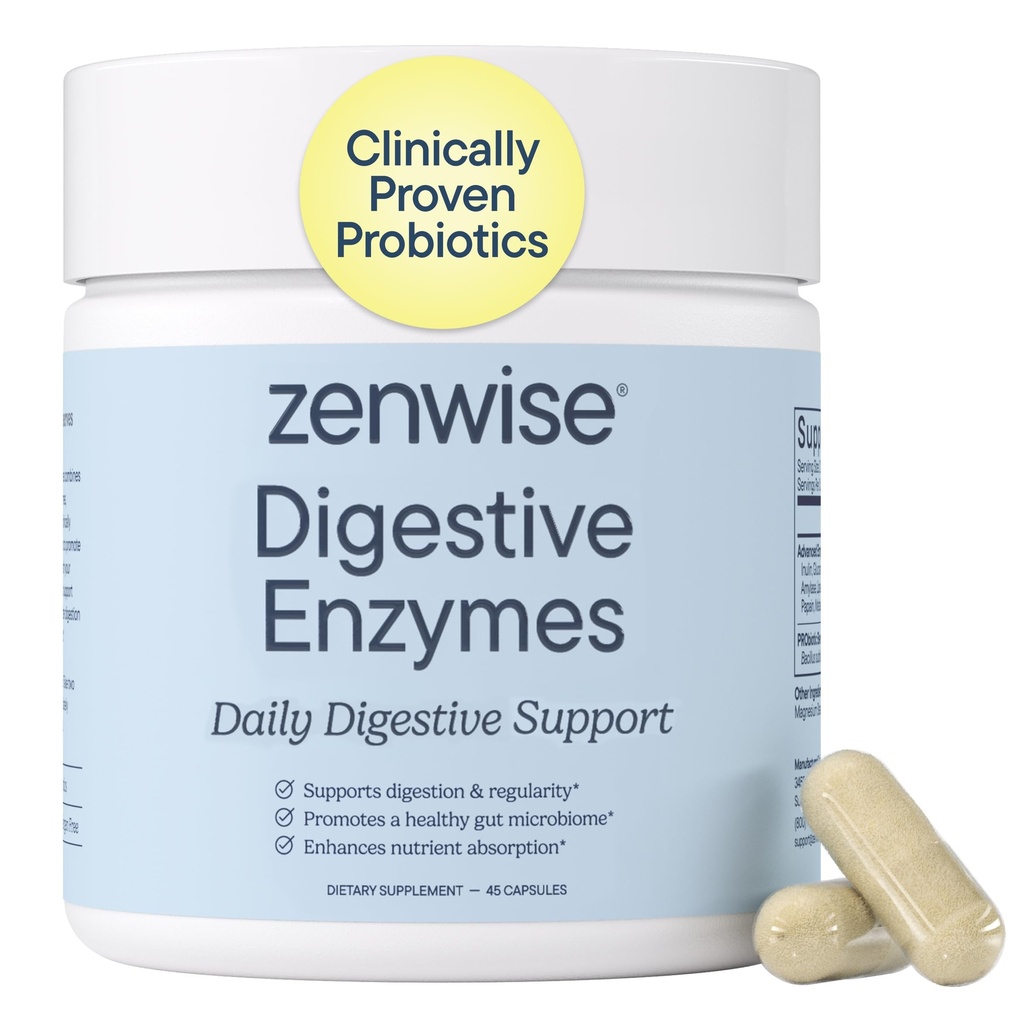 Zenwise Helse Digestive Enzymer for Gut Helse & Bloating Relief - Multi Enzymes Digestion Supplement med probiotika, Bromelain & Papaya for Digestive Helse Support - Menn & kvinner - 45 Count