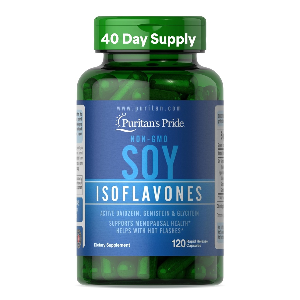 Puritans stolthet ikke-GMO soya isoflavoner 750mg, kosttilskudd med aktiv daidzein, genistein og glycitin støtter menopause og Hot Flashes, 120 raske release kapsler