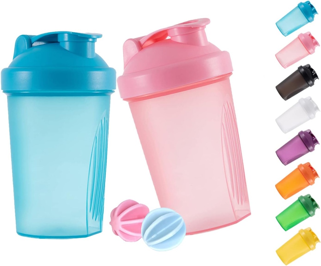 Shakerflaske proteinshakes og 16-Ounce/400ML Shaker-Bottle med Whisk Balls,Non-BPA plast(Blue+Pink(2PCS))