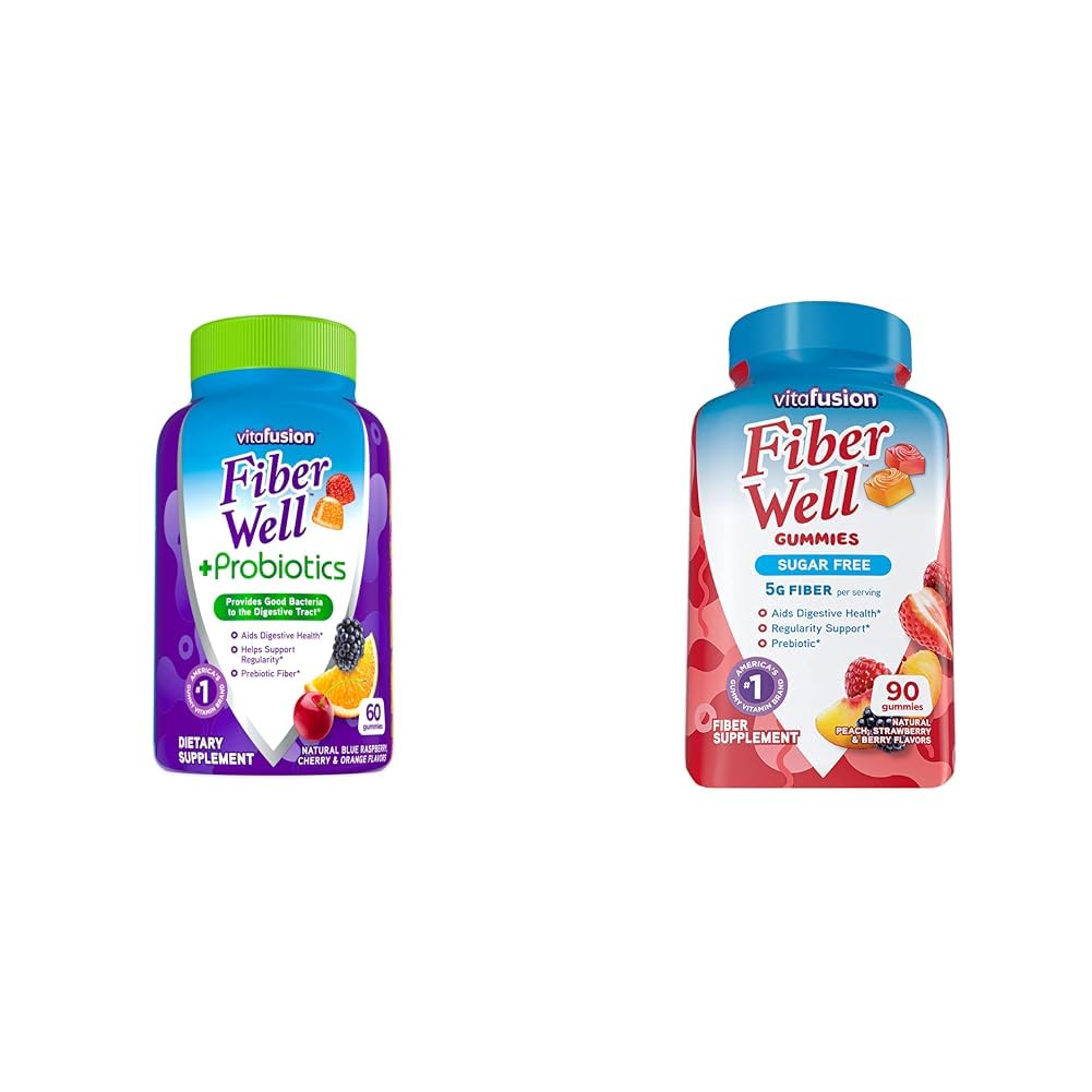 Vitafusion Fiber Well + Probiotika Gummies for voksne, 60 greve sukker gratis fiber gummi, 90 greve