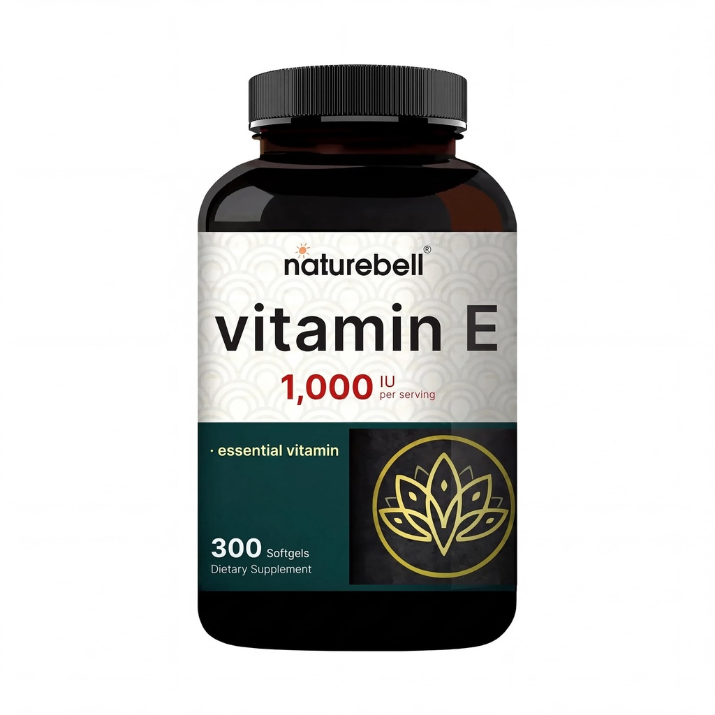 NatureBell Vitamin E Oil Softgels, 1000 IU Per Serving, 300 piller essensielle antioksidant kosttilskudd, enkelt absorbert form – støtter huden, hjertet, og immun helse – ikke-GMO