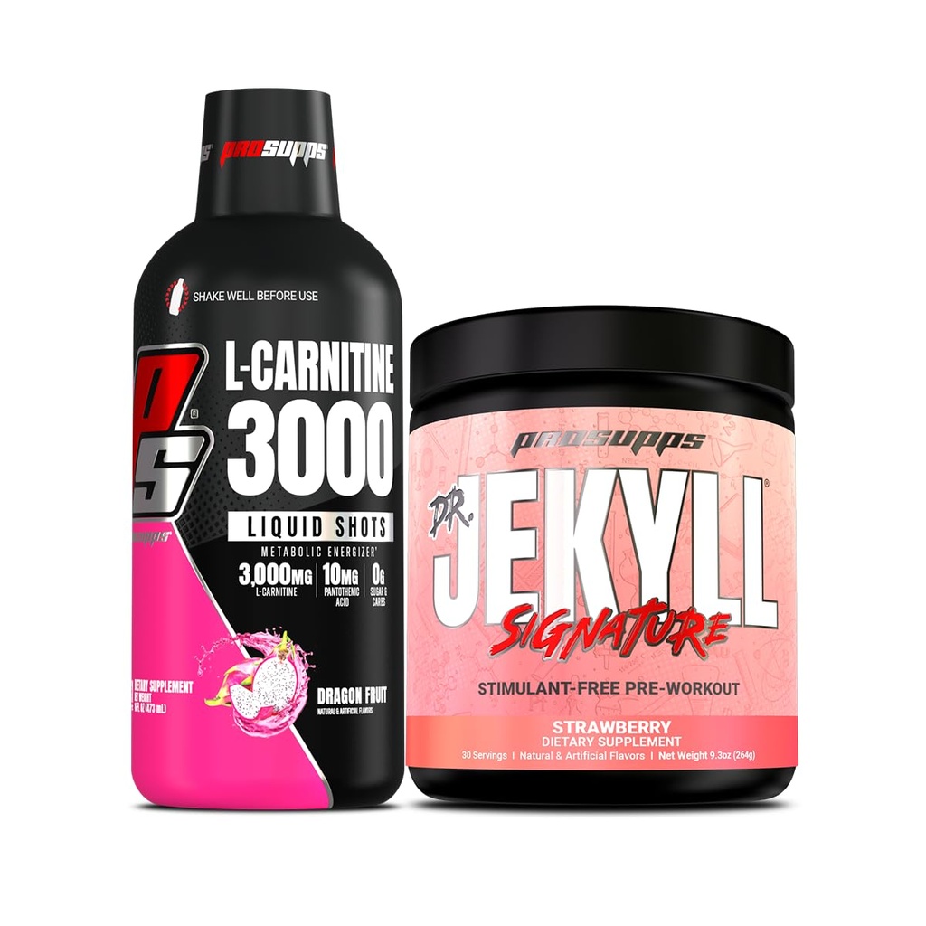PROSUPPS L-karnitin 3000 stimulant gratis flytende bilder (31 serveringer, Dragon frukt) og Mr. Hyde Signature Series Pre-Workout Energi pulverisert drikk (30 Serveringer, Jordbær)