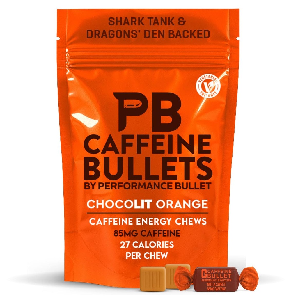 Koffein Bullet Energi Chews - sjokolade orange. 40 * 85mg - Raskere Kick Than Pills, Gels og Gum. Sportsvitenskap for løping, sykling, spill og en pre trening Endurance Boost.