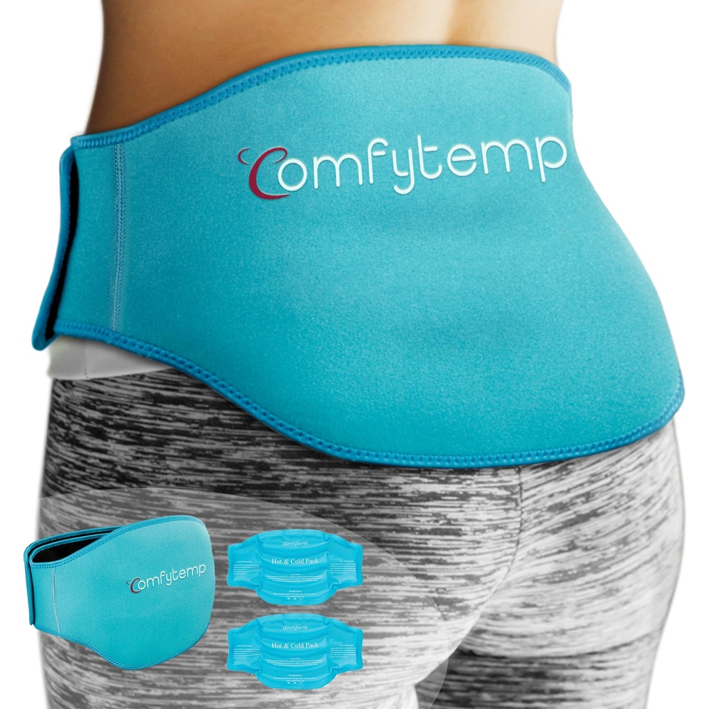 Komfytemp ispakke for rygg smertelindring, 2 pakker, FSA kvalifisert, Reusable Gel nedre rygg Wrap isbrace for Sciatica skadeskader, varm kald komprimering for lavere lumbar, waist, menn kvinner etter kirurgi gave