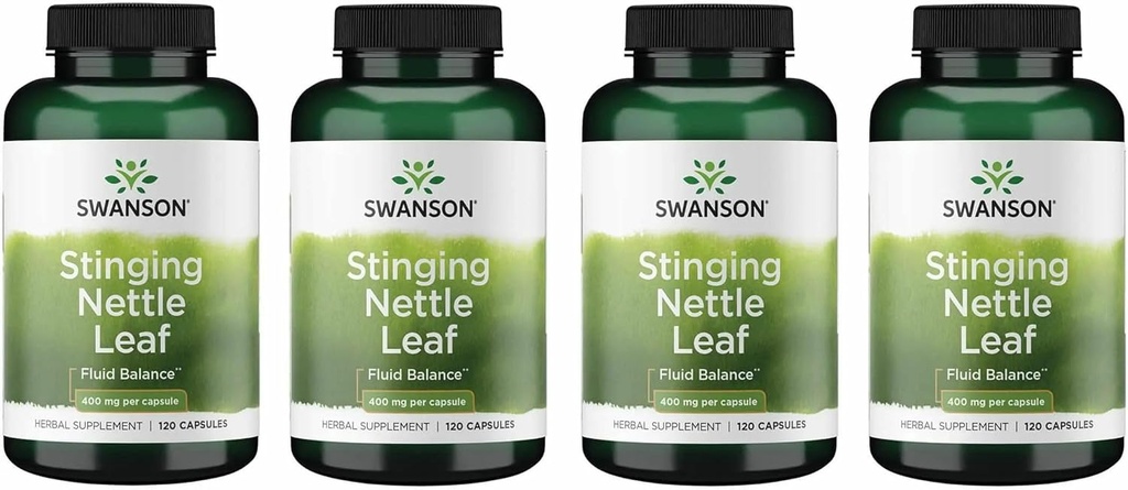 Swanson Sting Nettle Leaf (Urtica Dioica) - Herbal Supplement som fremmer urinveistrakter og pustende helsestøtte - kan støtte sunn flytende balanse - (120 kapsler) (4 pakke)