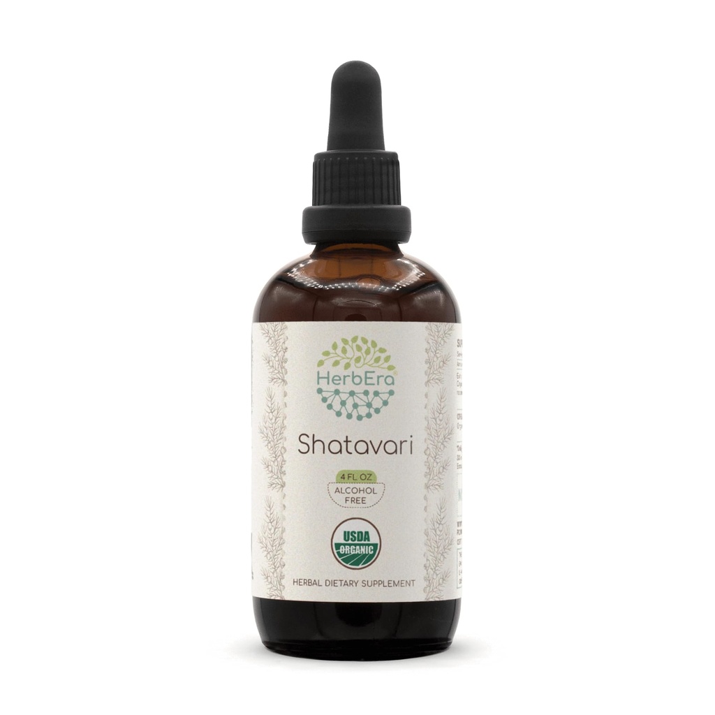 HerbEra Shatavari B120 USDA Økologisk Tinktur | Alkohol-fri ekstrakt, høy potens Herbal Drops | Certifisert Organisk Shatavari (Asparges racemosus) Tørket rot (4 oz)