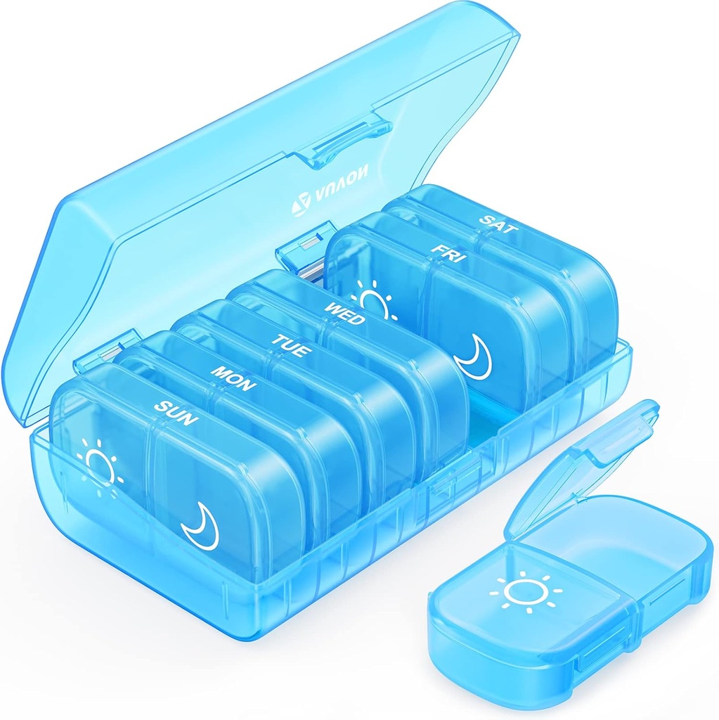 AUVON XL ukentlig Pille Organizer 2 ganger om dagen, Pille Box 7 dag med en-Side store åpninger for enkel å bruke, Blå AM Pille tilfelle for medisinering, vitaminer, fiskeoljer, kosttilskudd