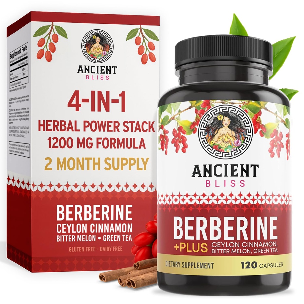 Gamle Bliss Berberine HCL 1200mg med ceylon kanel, biter Melon og grønn te ekstrakt - 120 kapsler