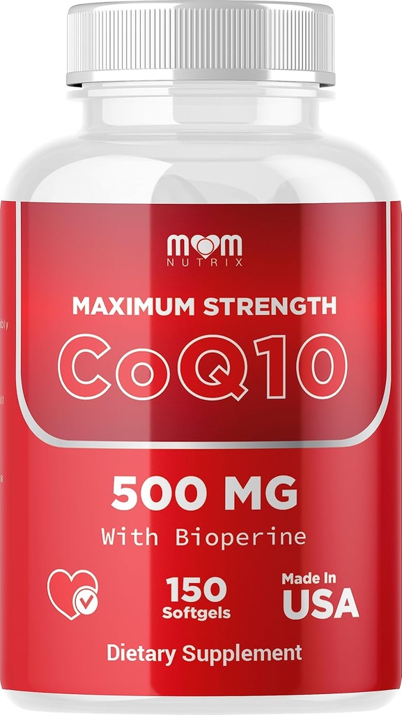 Dr. JOEL'S MOM Nutrix CoQ10 500mg – Cellular Energy Production Support – Beste absorpsjon med Bioperine – 150 Softgels – Laget i USA