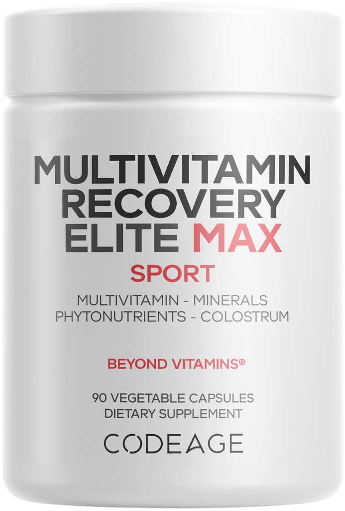 Codeage Multivitamin Recovery Elite Max Supplement - Vitaminer A, C, D, E, B-Complex, Essential Minerals, Antioksidanter, Kolostrum, Phytonutrienter, Pantetin, Ikke-GMO, Sport Multivitaminer - 90 Kapsler