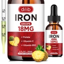 Liquid Iron Supplement for kvinner og menn jerndråper jerntilskudd for anemi med folat, vitamin C, B12 for rød blodcelle støtte-Pineapple flavor, 2 fl Oz
