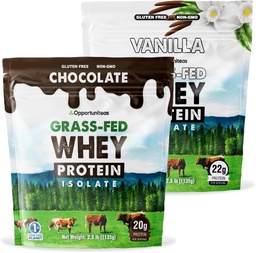 Opportuniteas Grass Fed Vanilla Choco Whey Protein Isolate pulver - 20g Protein pulver uten kunstige søtningsstoffer, hormonfri kyr, ikke GMO - 5lb