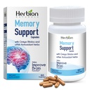 HERBION Naturals Memory Support Kapsler, bidrar til å forbedre hjernens funksjon og fravær Mindedness, opprettholder sunne humørnivå med Ginkgo Biloba, for voksne, 60 greve, pakke med 1