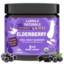 Llama Naturals Elderberry Gummies for barn, vegansk, organisk immunstøtte Supplement med vitamin C og sink, Todler ekte frukt Gummy vitaminer for immunitet, Chewable, Ingen lagt til sukkerrør, 120 Ct