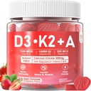 Vitamin D3 10000iu + K2 MK7 + En Gummies med kalsium Magnesium Sink for kvinner og menn, høy styrke ADK vitamin Supplement støtter sunn immunsystem, bein og visjon funksjon, sukker gratis 120 Cts